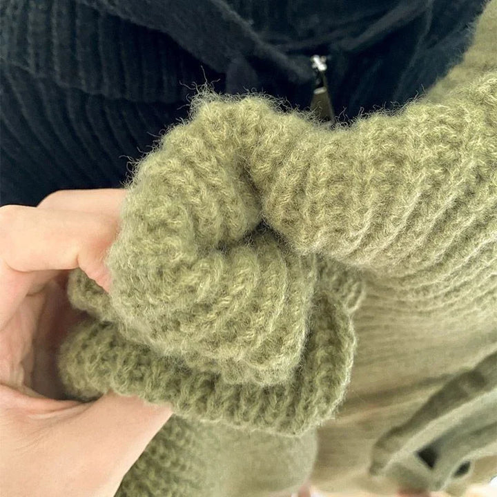 Drune | Oversized Strick Damenpullover mit Reißverschluss