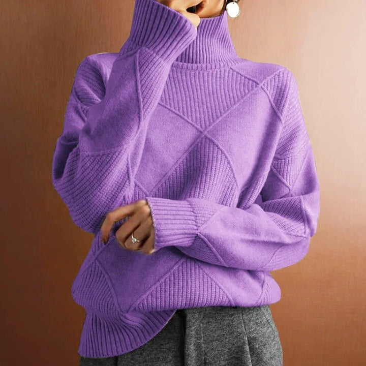 Drune - Damen einfarbiger hoher Kragen Pullover