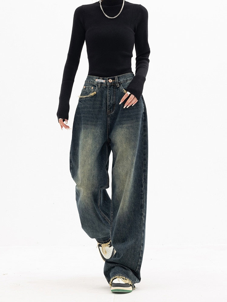 Drune - Trendy Baggy Wide Leg Jeans Damen | Jeans mit hoher Taille Lässige Streetwear