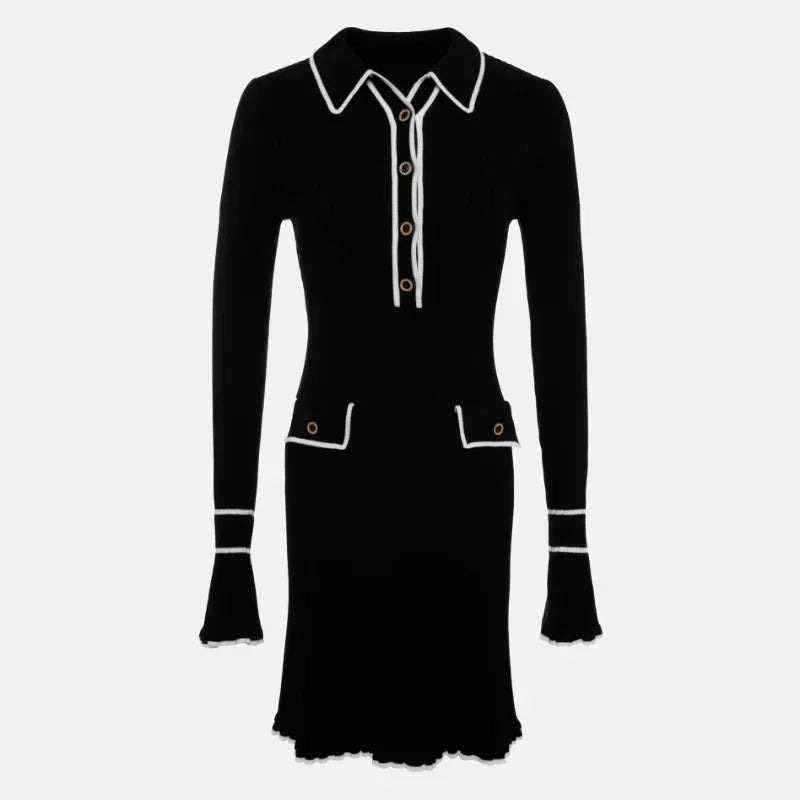 Drune | Langärmeliges Kleid mit Strickkragen und Rüschen