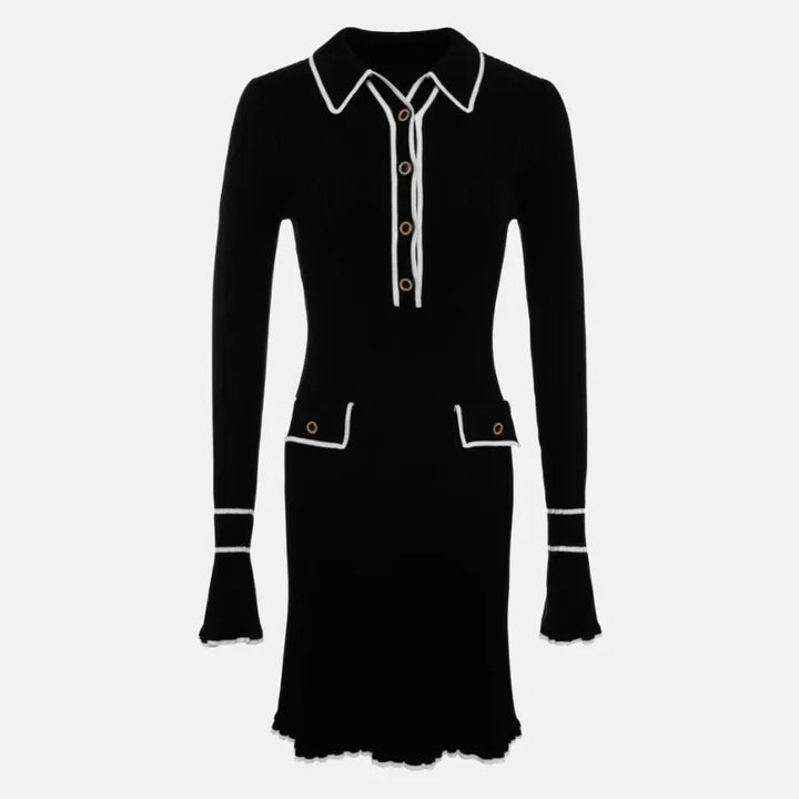 Drune | Langärmeliges Kleid mit Strickkragen und Rüschen