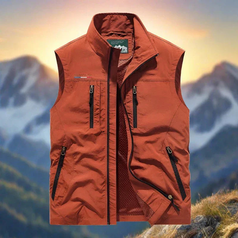 Drune Herren Outdoor-Weste mit Reißverschluss und mehreren Taschen