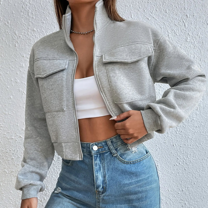 Drune | Bequeme Langärmelige Gekürzte Jacke mit Taschen