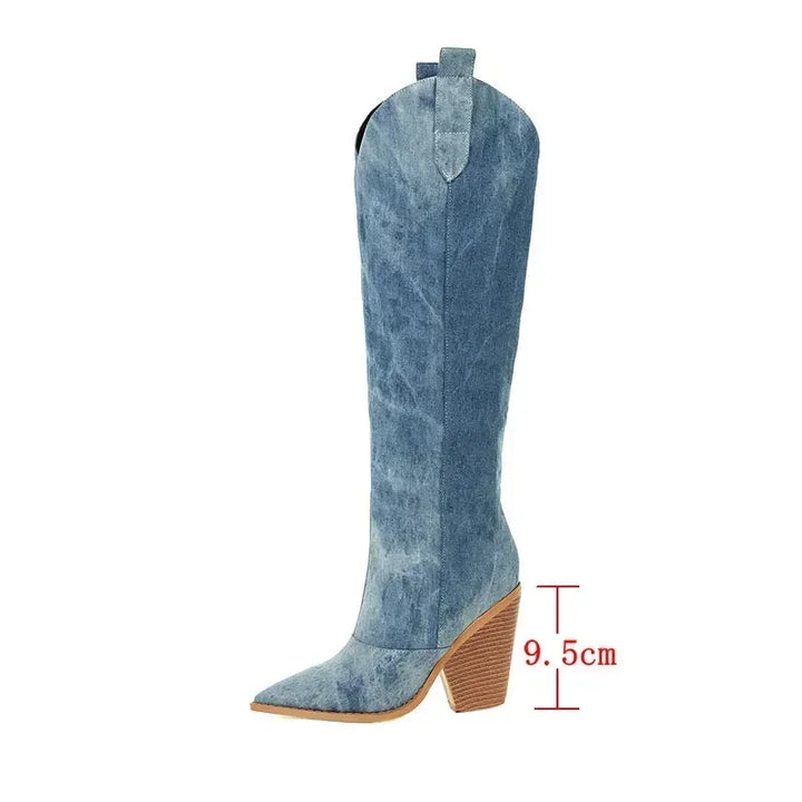 Drune | Knielange Denim Stiefel