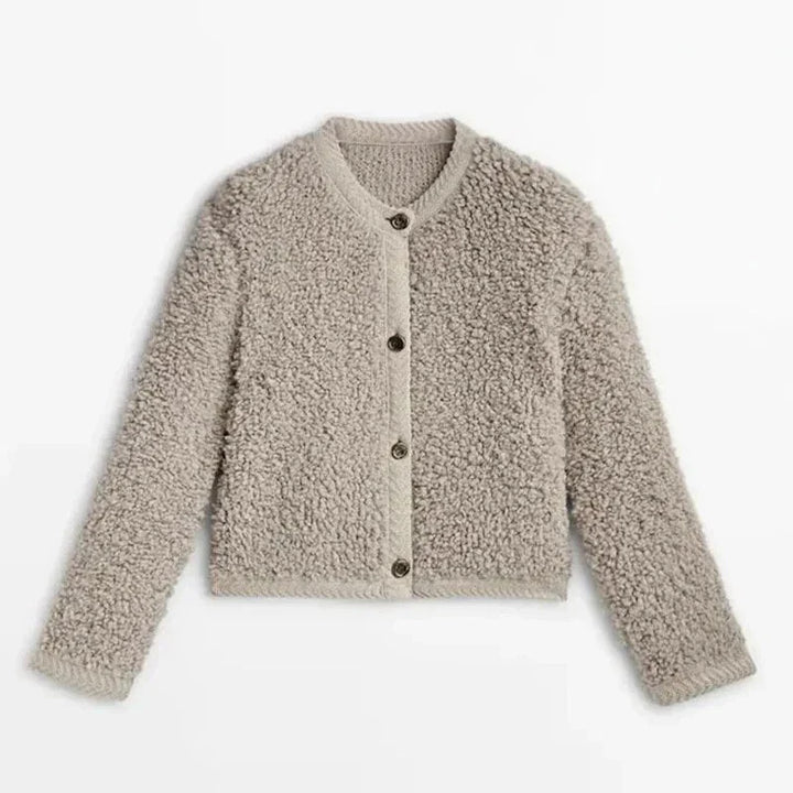 Drune | Teddy-Jacke Übergröße Passform Plüschtextur Kragenlos Mit Knöpfen