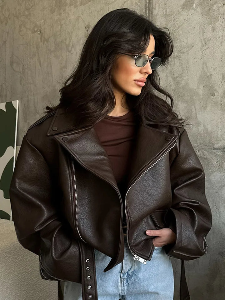 Drune | Immitierte Lederjacke mit Gürtel für Frauen