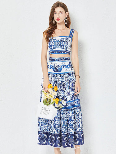 Drune Flower Zweiteiler | Stilvolles Top und Maxirock bedrucktes Sommer-Damen-Set