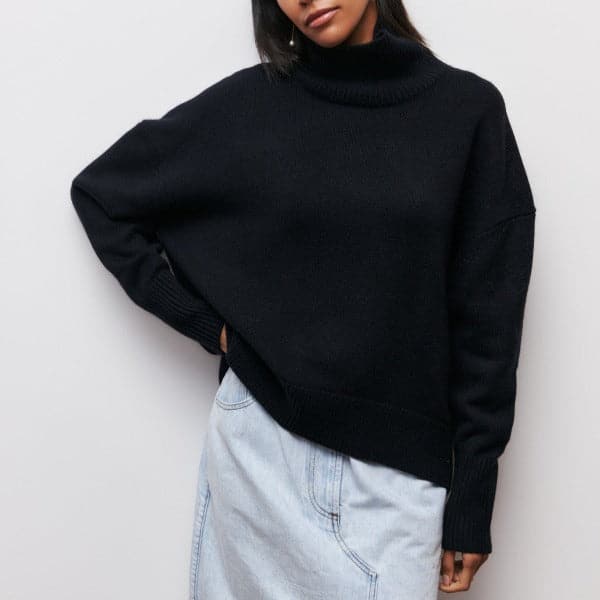 Drune | Rollkragenpullover - Oversized Fit - Weicher Strick - Kurze Ärmel
