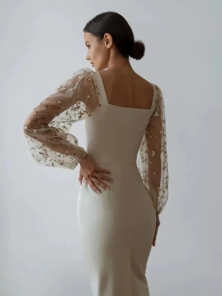 Elegantes Abend- und Partykleid mit Quadratischem Ausschnitt und Langen Ärmeln | Drune