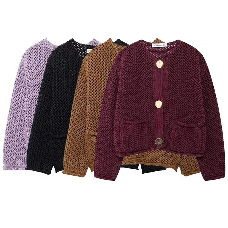 Drune | Mesh Strick Strickjacke mit Fronttaschen