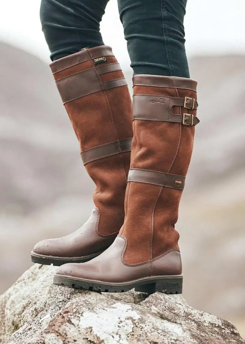 Drune | Outdoor-Stiefel mit hohem Schaft und Schnallen - Leder-Regenstiefel für Damen