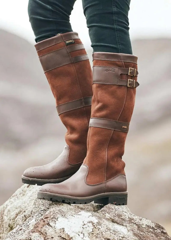 Drune | Outdoor-Stiefel mit hohem Schaft und Schnallen - Leder-Regenstiefel für Damen