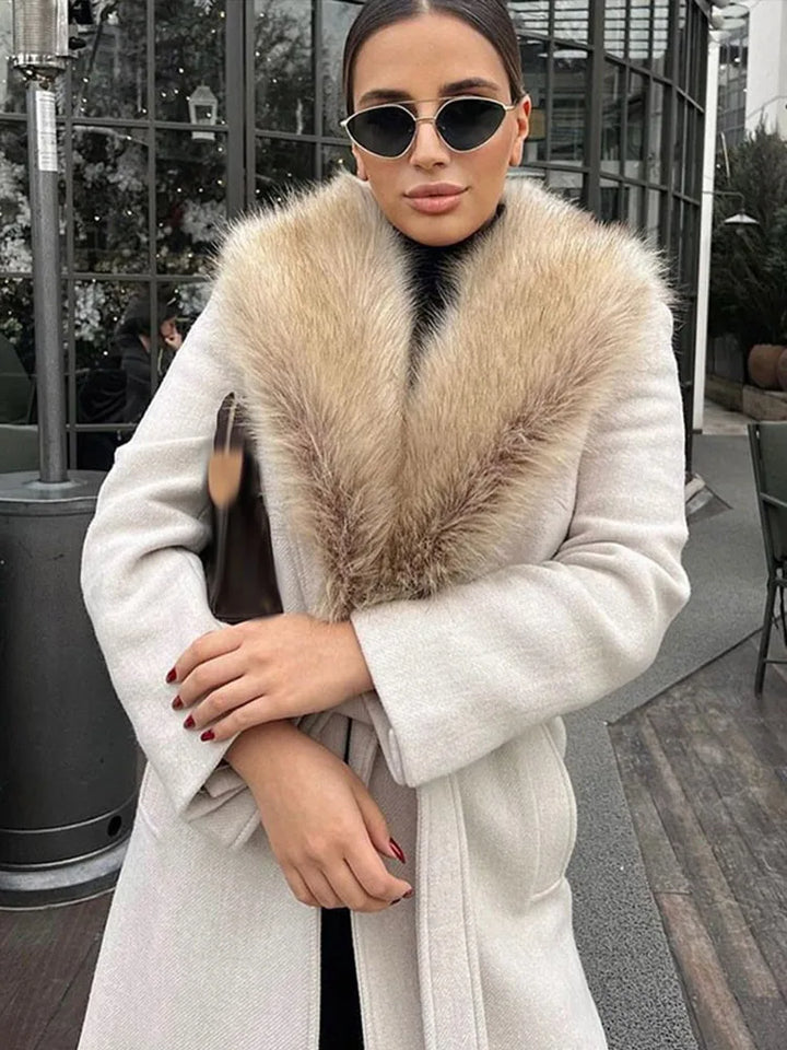 Drune | Lange Jacke mit Kunstpelzkragen Taillierte Passform Eleganter Look