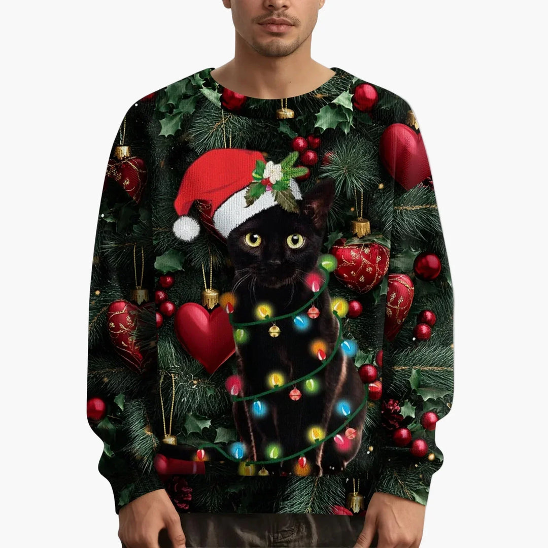 Drune | Weihnachtspullover mit Katzenmotiv und festlichem Design - Lustiger Weihnachts-Sweater für Weihnachten und Winter