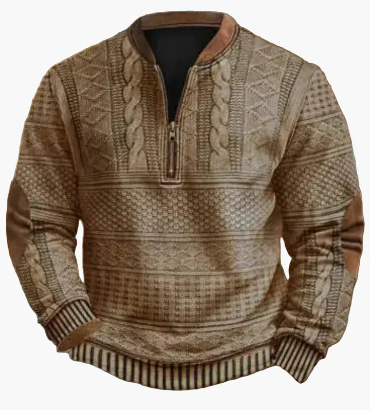 Drune | Halbzipper Pullover - Modischer Strick-Look für Herbst und Winter, Warmes Sweatshirt mit Stehkragen und Ellbogen-Patches, Freizeit & Alltag