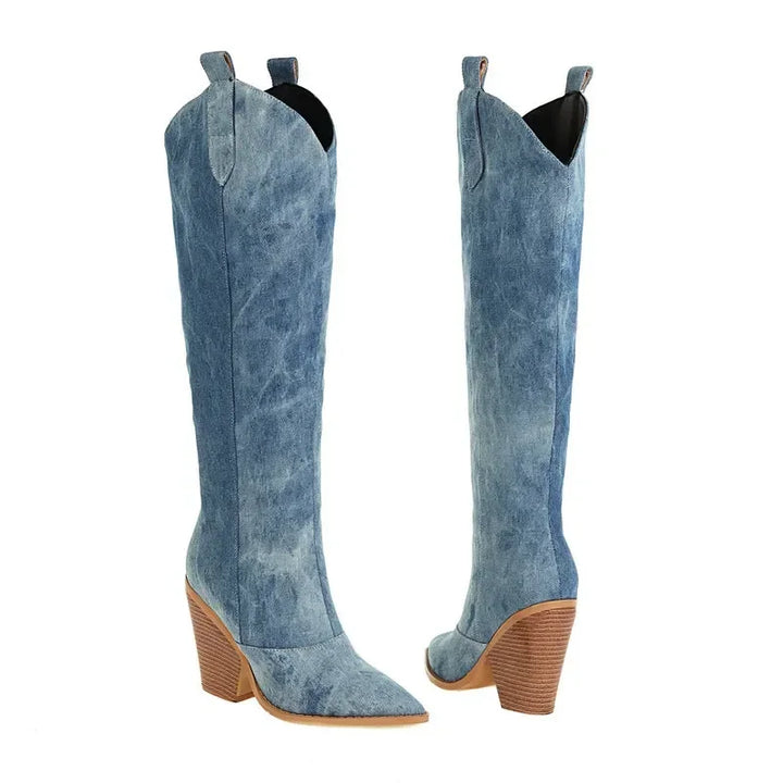 Drune | Knielange Denim Stiefel