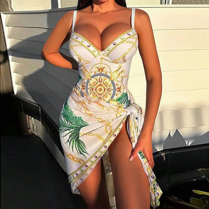 Drune | Luxus Neu Zwei Teile Frauen Bikini Set Push Up Blumendruck Bikini Strappy Bandage Badebekleidung Brasilianisch Biquini Badeanzug