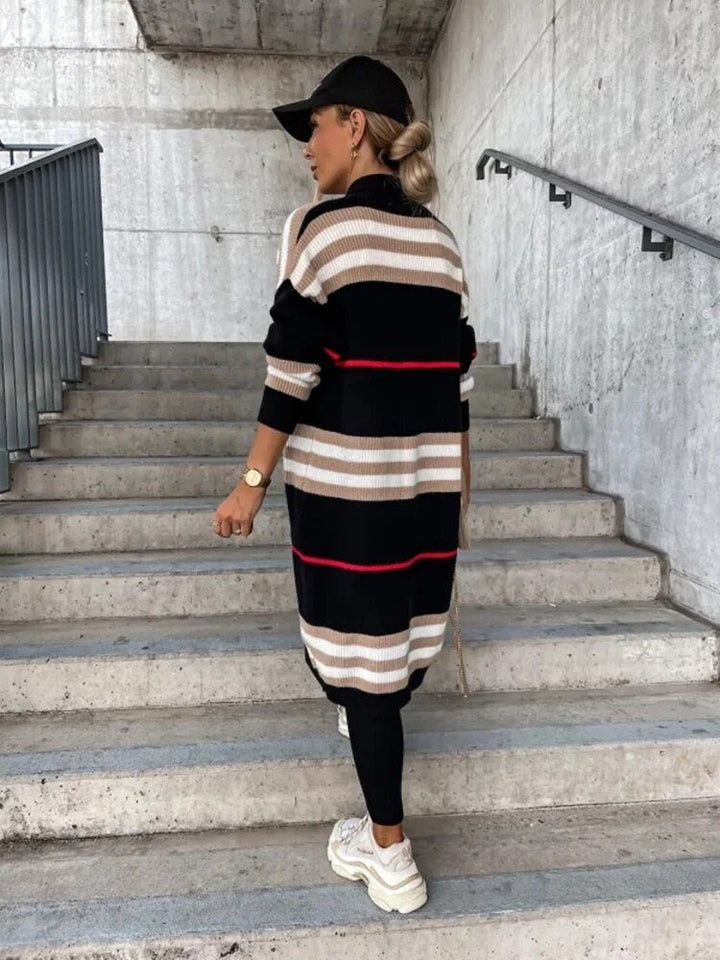 Drune - Lange gestreifte Strickjacke
