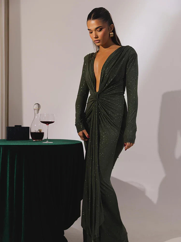 Drune | Glitter V-Ausschnitt Maxikleid