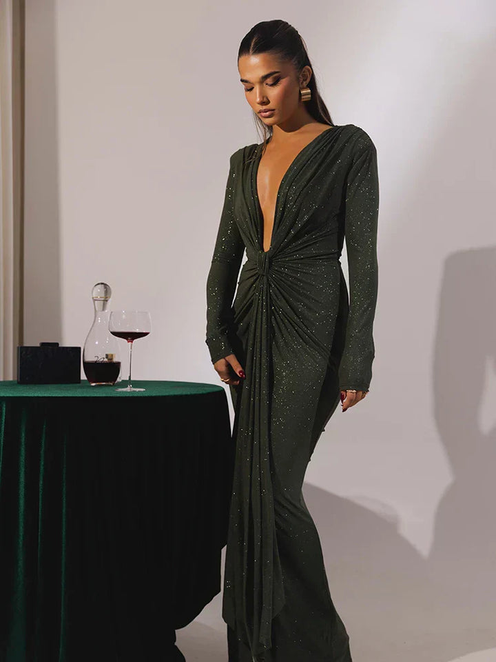 Drune | Glitter V-Ausschnitt Maxikleid
