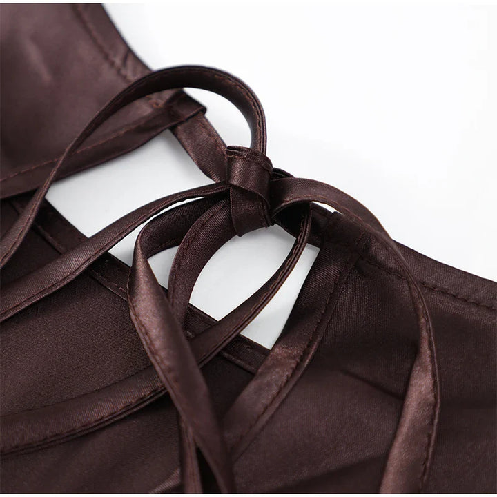 Drune | Einfarbiges Satin Ärmelloses Maxikleid