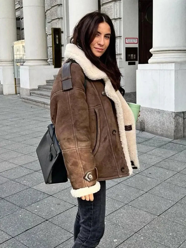 Drune | Luxuriöse Pilotenjacke mit Wollfutter Faux Wildleder und Fleece Warm und Stilvoll