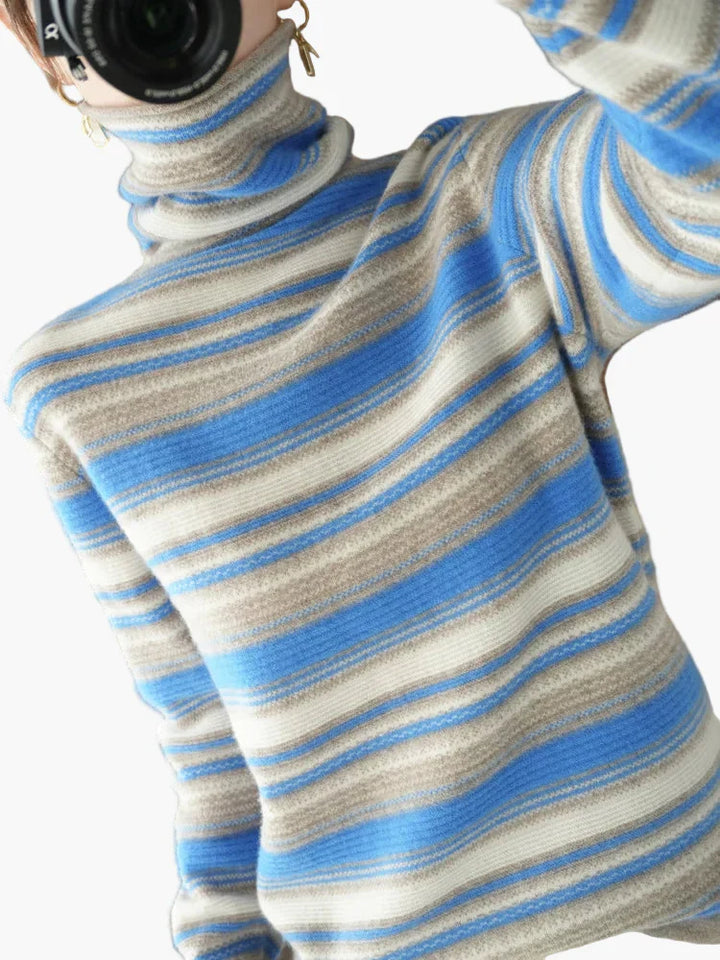 Drune | Rollkragenpullover im Retro-Streifenmuster - Modischer Winterpulli für Alltag & Freizeit