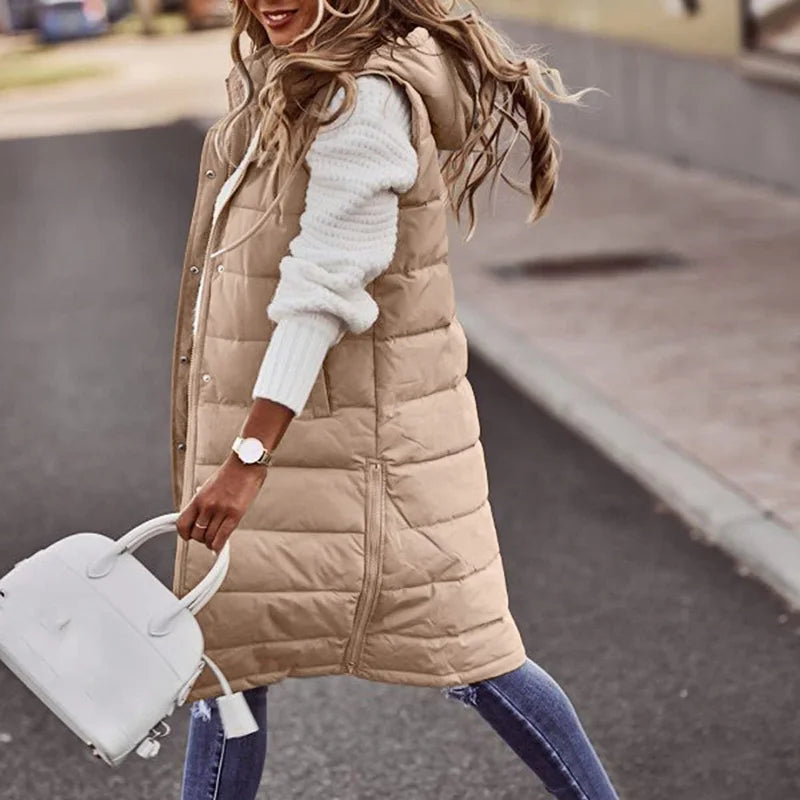 Drune | Lange Pufferweste mit Kapuze Polyester Warm, Trendy