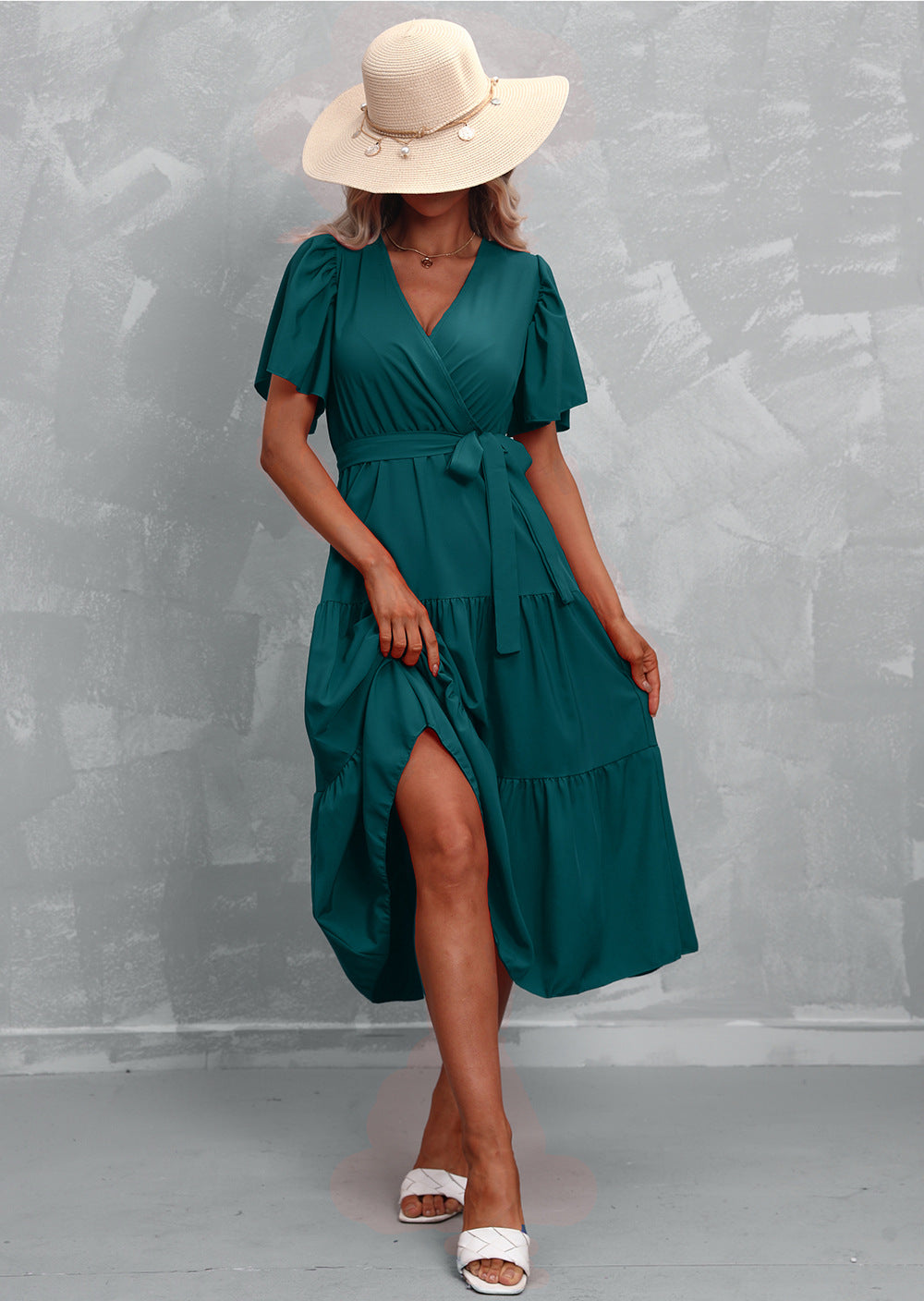 Drune - Grünes Midi-Kleid mit Rüschen
