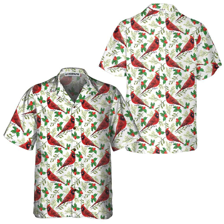 Drune | Nahtloses Weihnachtsmuster Roter Kardinal Hawaiian-Shirt, Lustiges Weihnachtshirt, Geschenk für Weihnachten