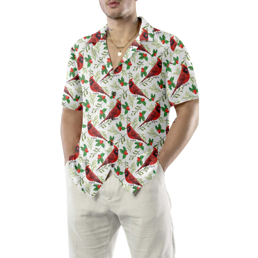 Drune | Nahtloses Weihnachtsmuster Roter Kardinal Hawaiian-Shirt, Lustiges Weihnachtshirt, Geschenk für Weihnachten