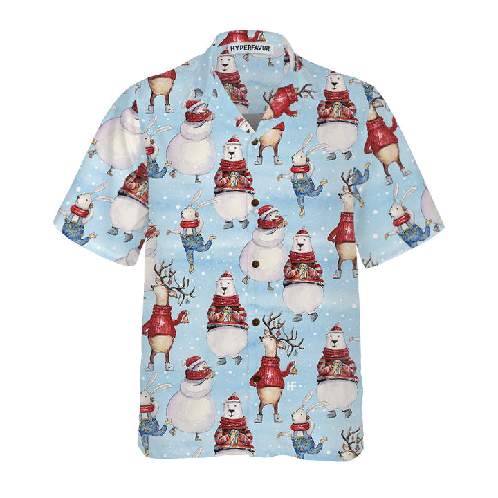 Drune | Nahtloses Weihnachtsmuster mit Hase und Schneemann Weihnachts-Hawaiiganza