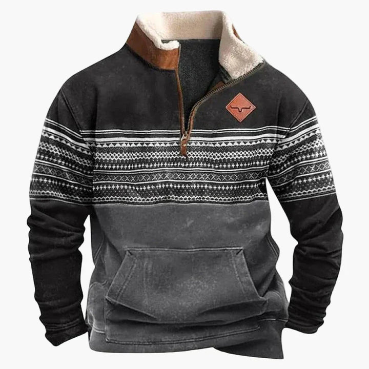 Drune | Vintage Western Half-Zip Pullover mit Ethno-Muster für Outdoor und Freizeit
