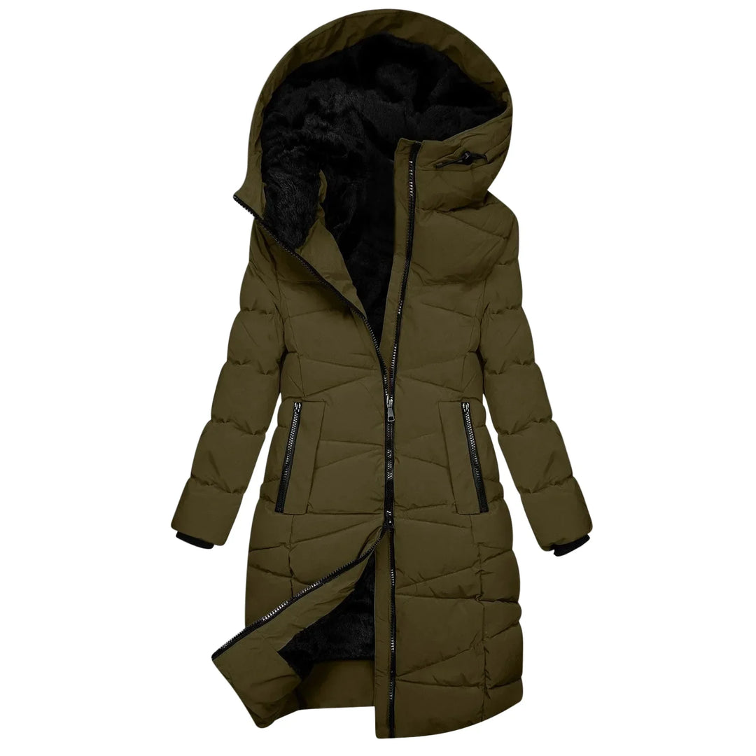 Drune | Winter Steppmantel Lang - Winddichte Kapuzenjacke mit Reißverschluss, Modisch & Elegant