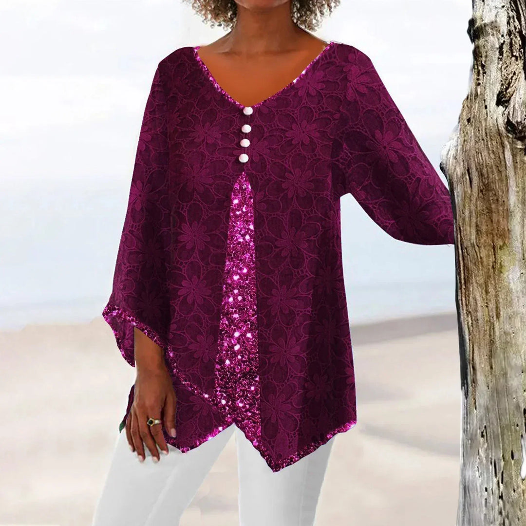 Drune | Eleganter Weinlese Cardigan mit Übergroßem Blumenmuster