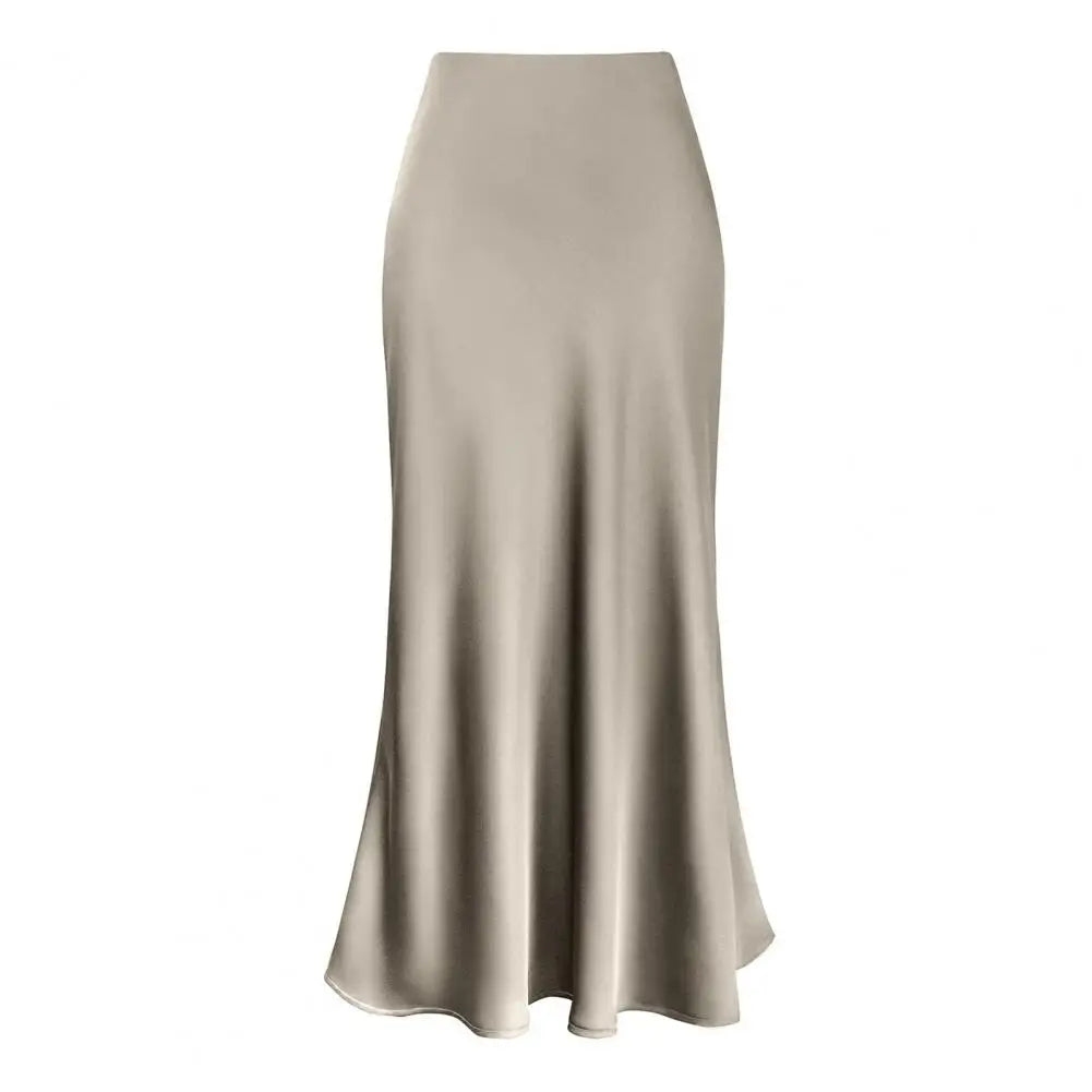 Drune | Faux-Seiden-Satin Damenrock Elegant Hohe Taille A-Linie Fischschwanzrock Glänzend Büro Dame Ausgestellt Saum Maxi Rock Gemusterte Röcke