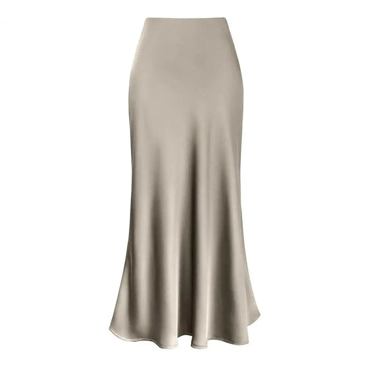 Drune | Faux-Seiden-Satin Damenrock Elegant Hohe Taille A-Linie Fischschwanzrock Glänzend Büro Dame Ausgestellt Saum Maxi Rock Gemusterte Röcke