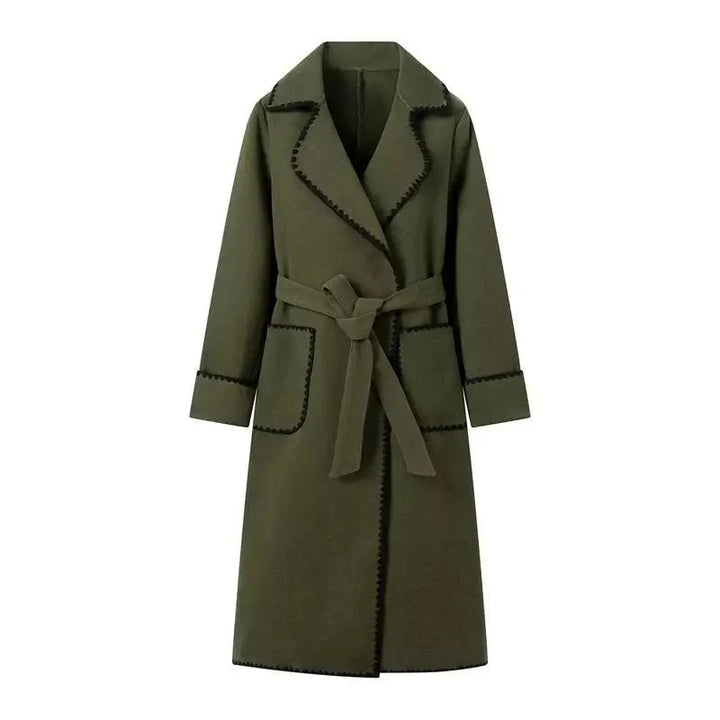 Drune | Longline Mantel - Kontrastierende Besatz - Gürtellinie - Casual bis Formal