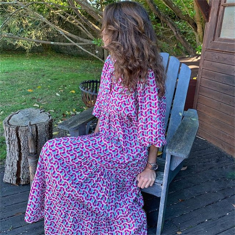 Drune | Geometrisches Kleid mit Puffärmeln für Frauen