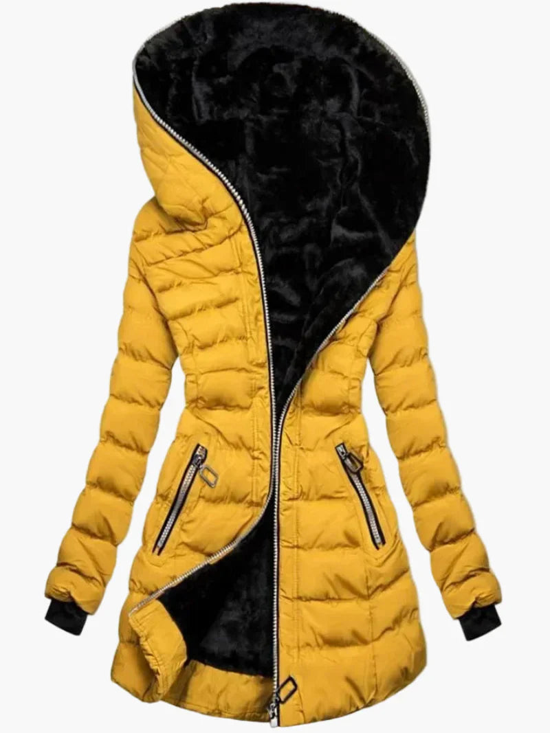 Drune | Winter Steppjacke mit Kapuze und Asymmetrischem Reißverschluss - Modische Outdoorjacke für kalte Tage