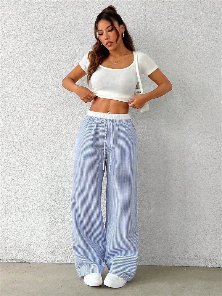 Drune | Gestreifte Hose mit Weitem Bein