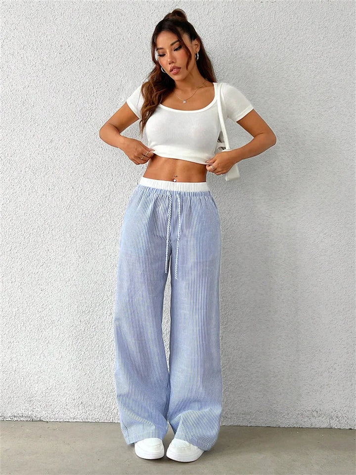 Drune | Gestreifte Hose mit Weitem Bein