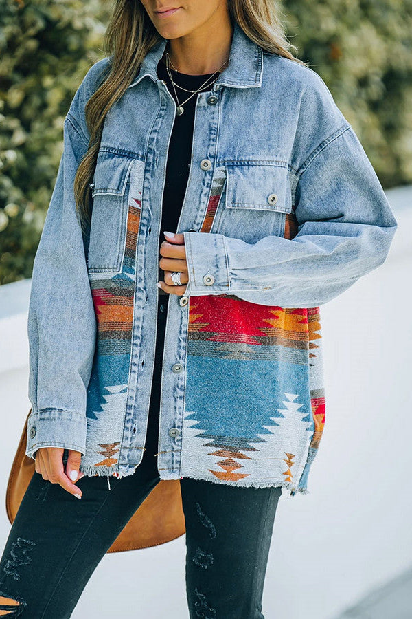 Drune | Aztec Revers Tasche Denim Patchwork Jacke