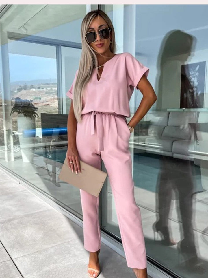 Drune | Eleganter Jumpsuit mit Kurzen Ärmeln und Gürtel