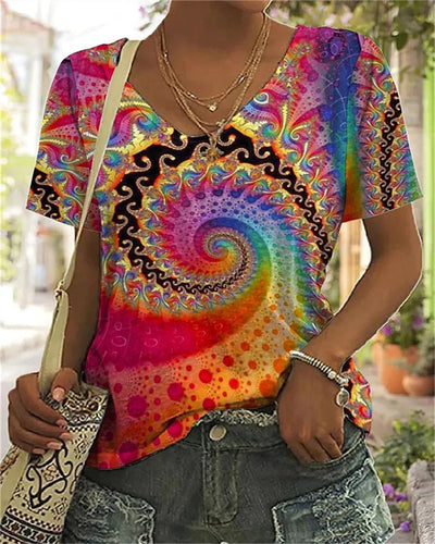 Drune Buntes T-Shirt mit abstraktem Druck