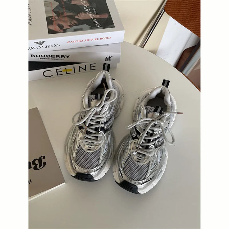 Drune | Chunky Mesh Sneaker Damen Bequeme & Sportliche Schuhe Mit Trendiger Sohle, Grau
