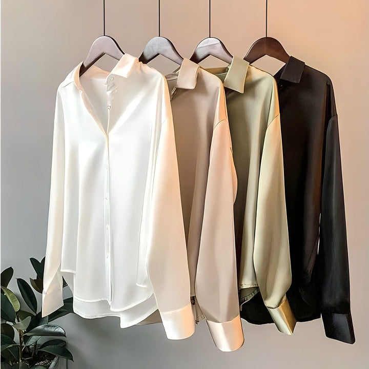 Drune | Langärmelige Button-Up Satin Bluse für Frauen