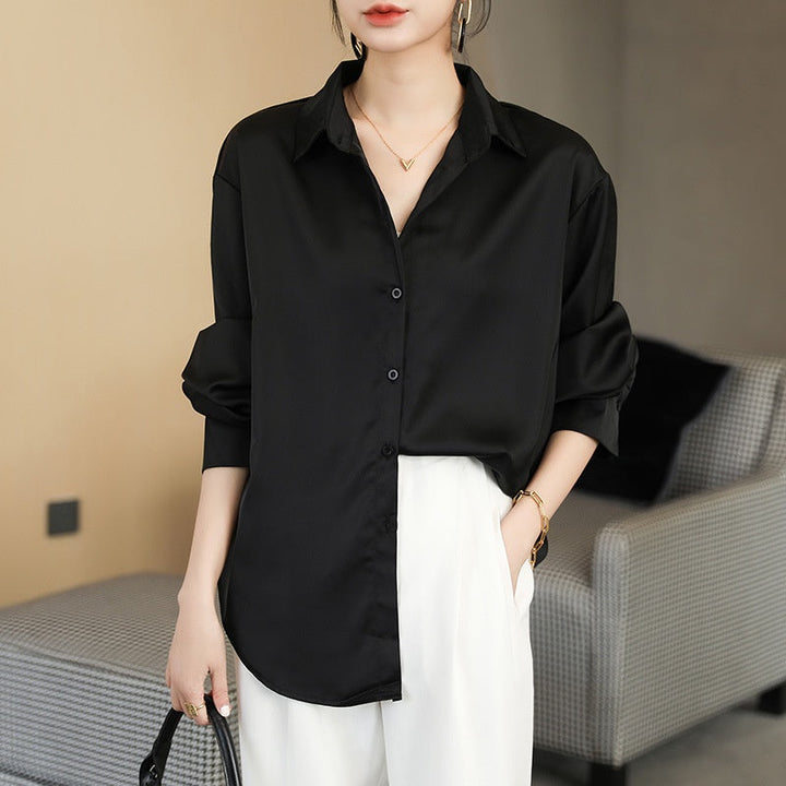 Drune | Langärmelige Button-Up Satin Bluse für Frauen