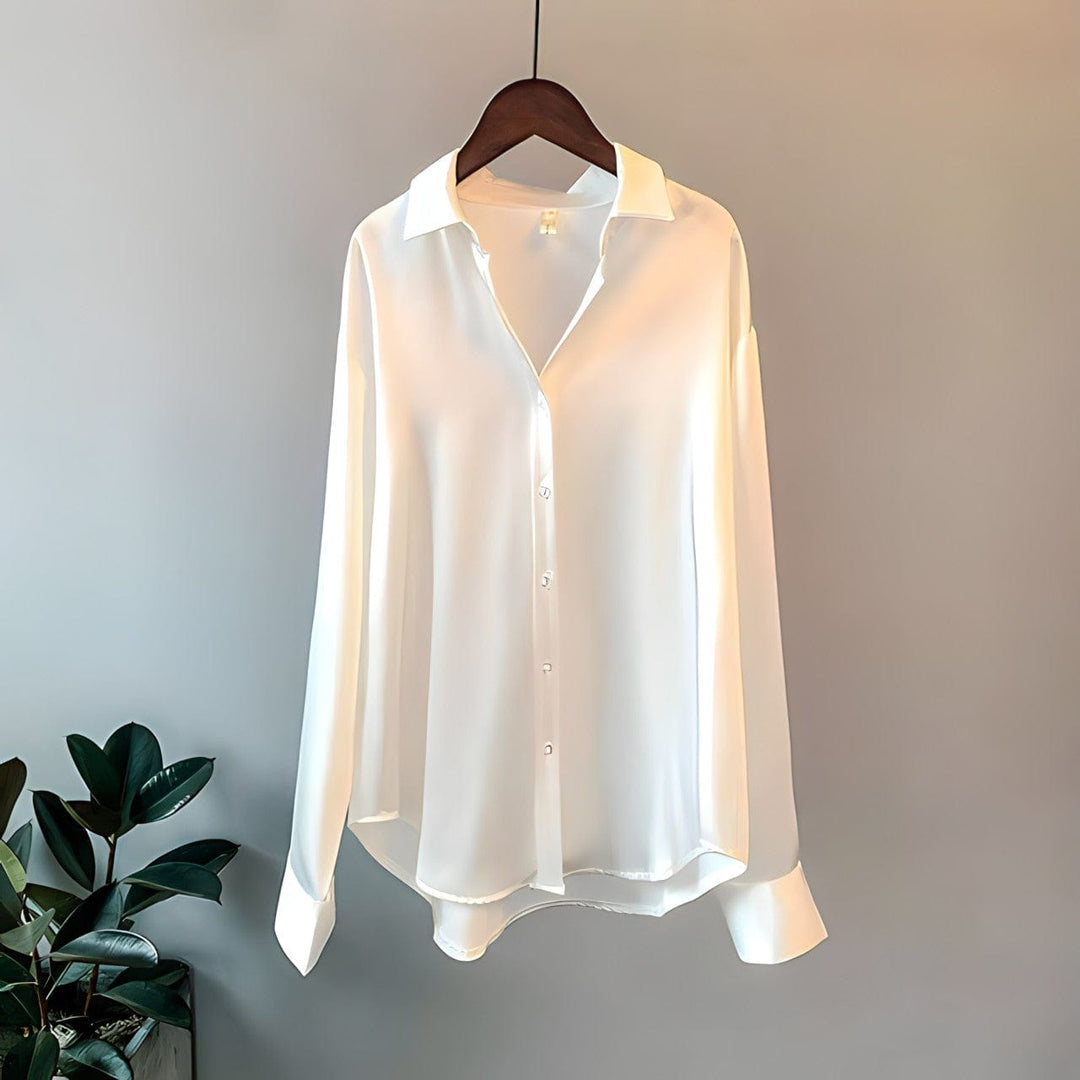 Drune | Langärmelige Button-Up Satin Bluse für Frauen