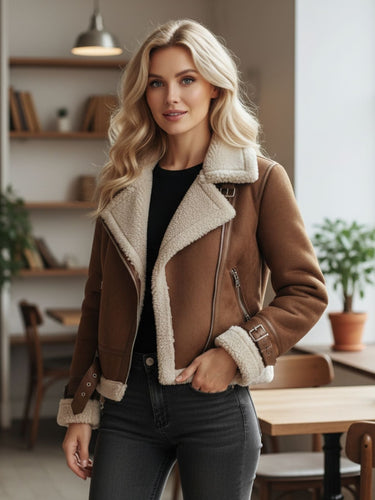 Drune | Elegante und warme Lederjacke für Frauen mit Sherpa-Futter